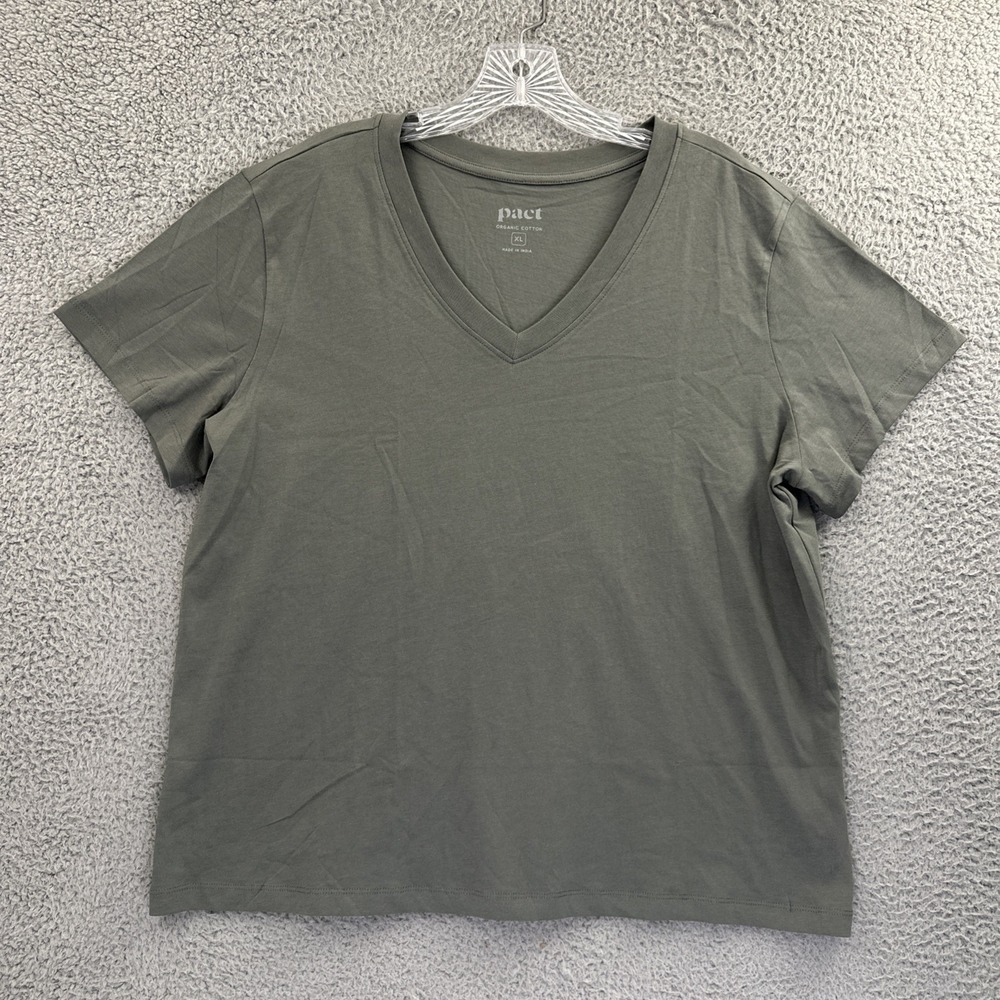 NWOT Pact Short Sleeve V Neck Shirt Green 100% Organic Cotton Women's XL